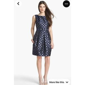 Eliza J navy x silver polka dot cocktail dress size 4 with matching belt EUC par